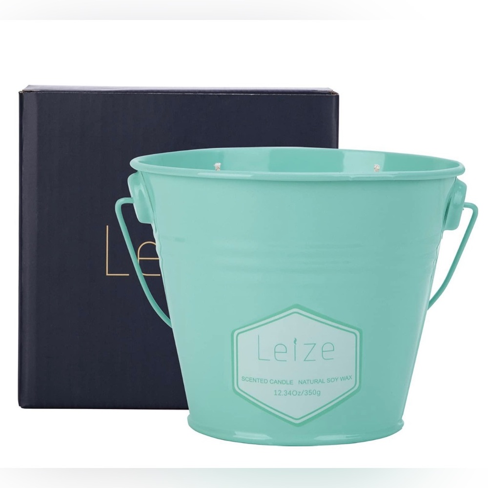 Leize Natural Soy Wax Citronella Candle in Lt Blue Pail, Size 12.34 Oz/350g